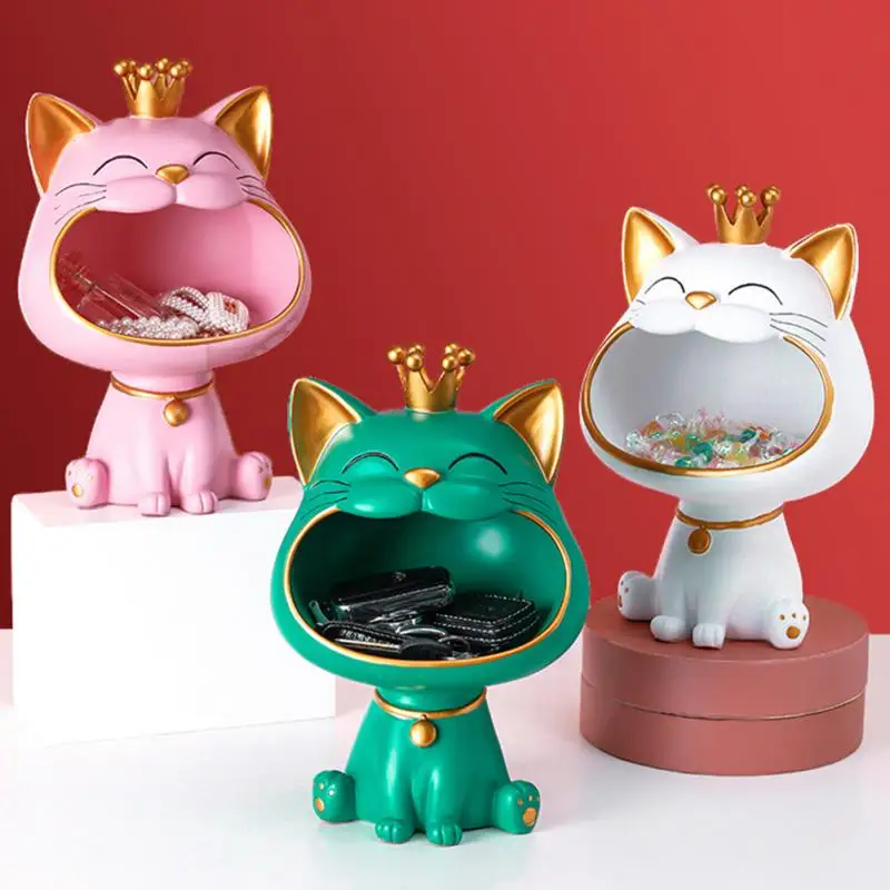 

resin Lucky Cat Statue Sculpture Table Decoration Miniature Figurine Storage Box Modern Living Room Desk Home Decor