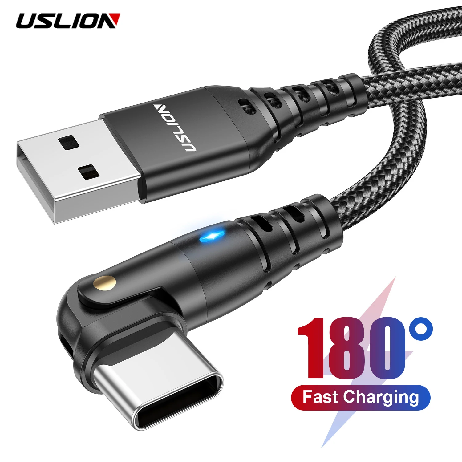 

USLION 3A Fast Charging USB Cable Type C Data Cord For Xiaomi 13 12 Pro Samsung S23 POCO Huawei 180 Rotate Elbow Wire For Game