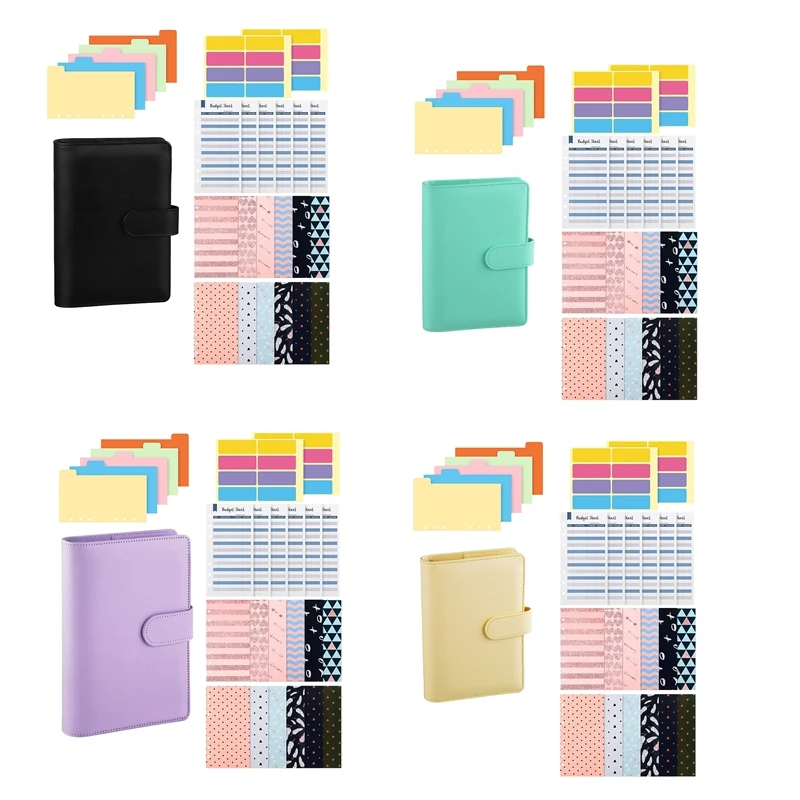 

A6 PU Leather Notebook Binder Budget Planner Organizer Colorful Waterproof Cash Envelopes Expense Budget Sheets