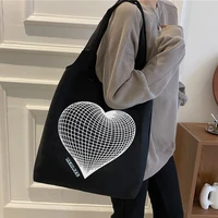 fashion heart graphic large capacity simple handbag sweet casual shopping bag new harajuku canvas bag gothic women shoulder bag