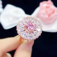 new sweet pink oversized flowers aaa zirconia luxury jewelry wedding rings resizable prom party accessories women jewelry d974