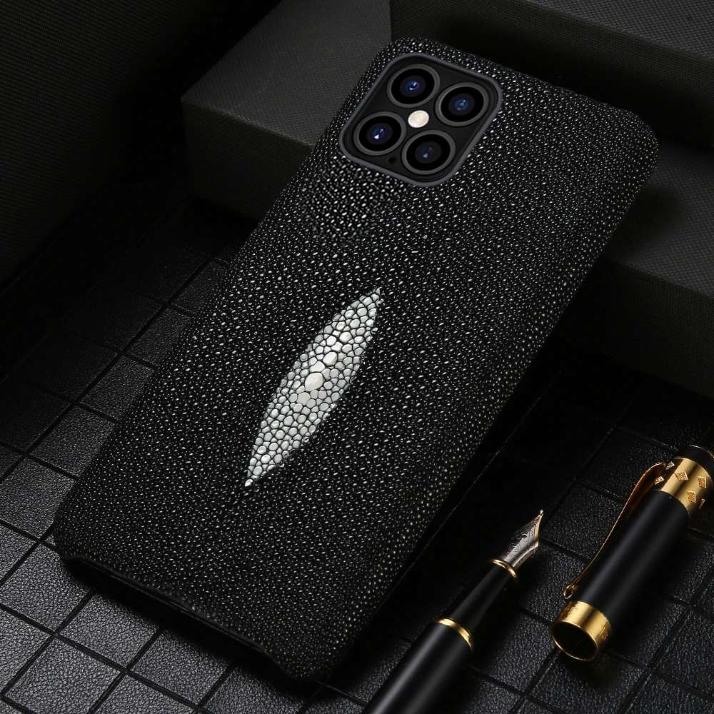 Genuine Stingray Leather Phone Case For Iphone 13 12 Pro Max 12 Max 11 Pro Max Se 2020 X Xr Xs Max 8 7 Plus 6 6s Luxury Cover