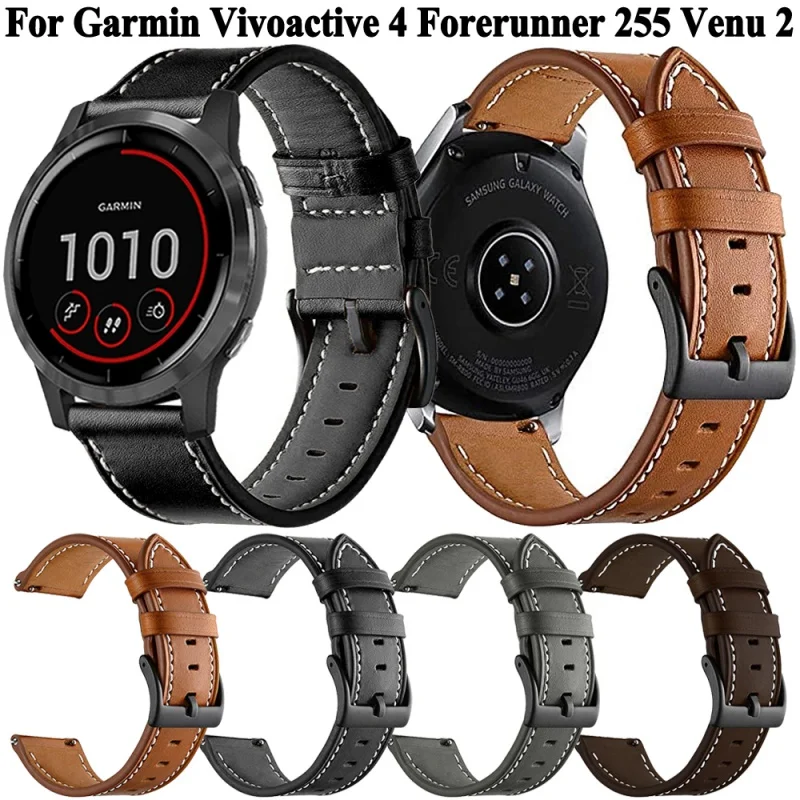 

22MM Leather Strap For Garmin Vivoactive 4 Straps Venu 2 45MM Forerunner 265 255 Music 745 Smart Watch Bands Bracelet Wristband