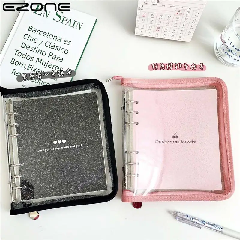 

EZONE 80pages Notebook Binder Checkered Blank Page Scrapbook Cute Cherry PVC Zipper Notebook School Stationery Student Supplies