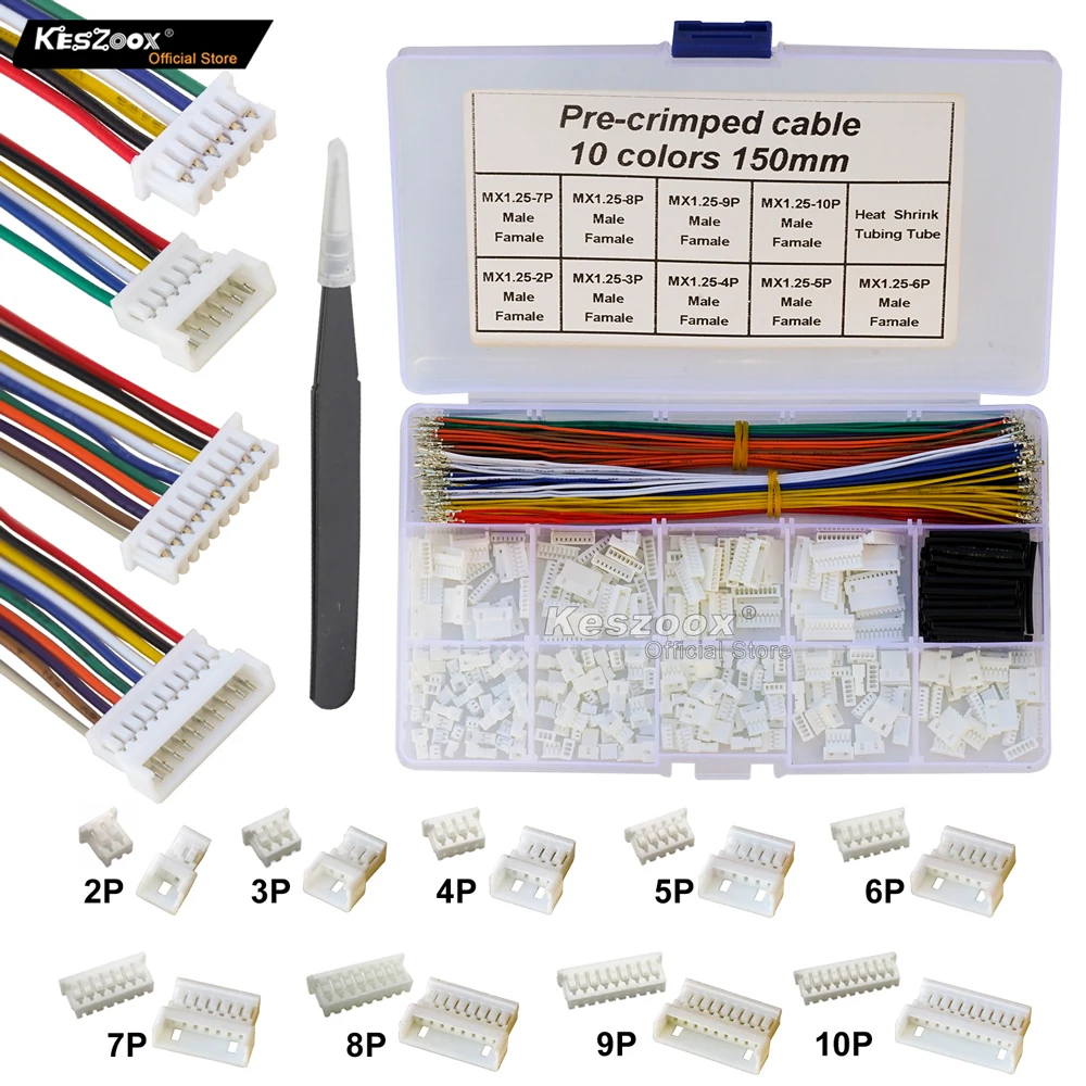 

Tcenofoxy 440Pcs MX1.25mm Male Female Connector Kit 2/3/4/5/6/7/8/9/10P Crimp Terminal Wire For Pixhawk APM2.8 Video Transmitter