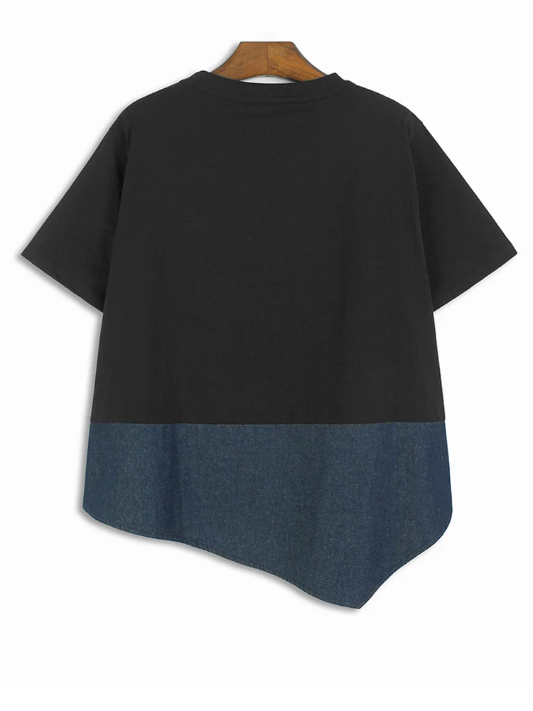 Женская Асимметричная джинсовая футболка черная плиссированная большого