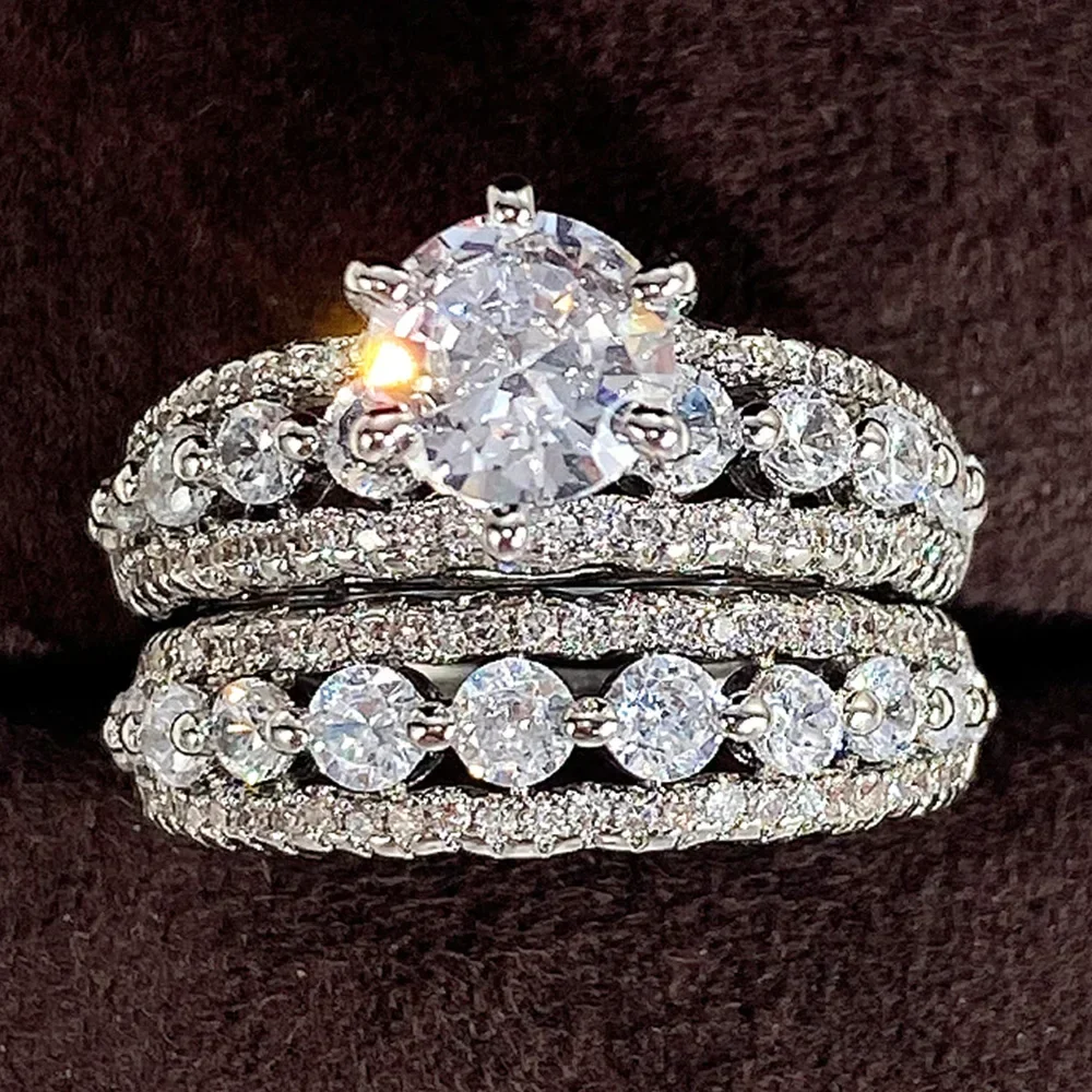 2022 модные обручальные кольца для женщин новый модный дизайн 2 шт. с кубическим