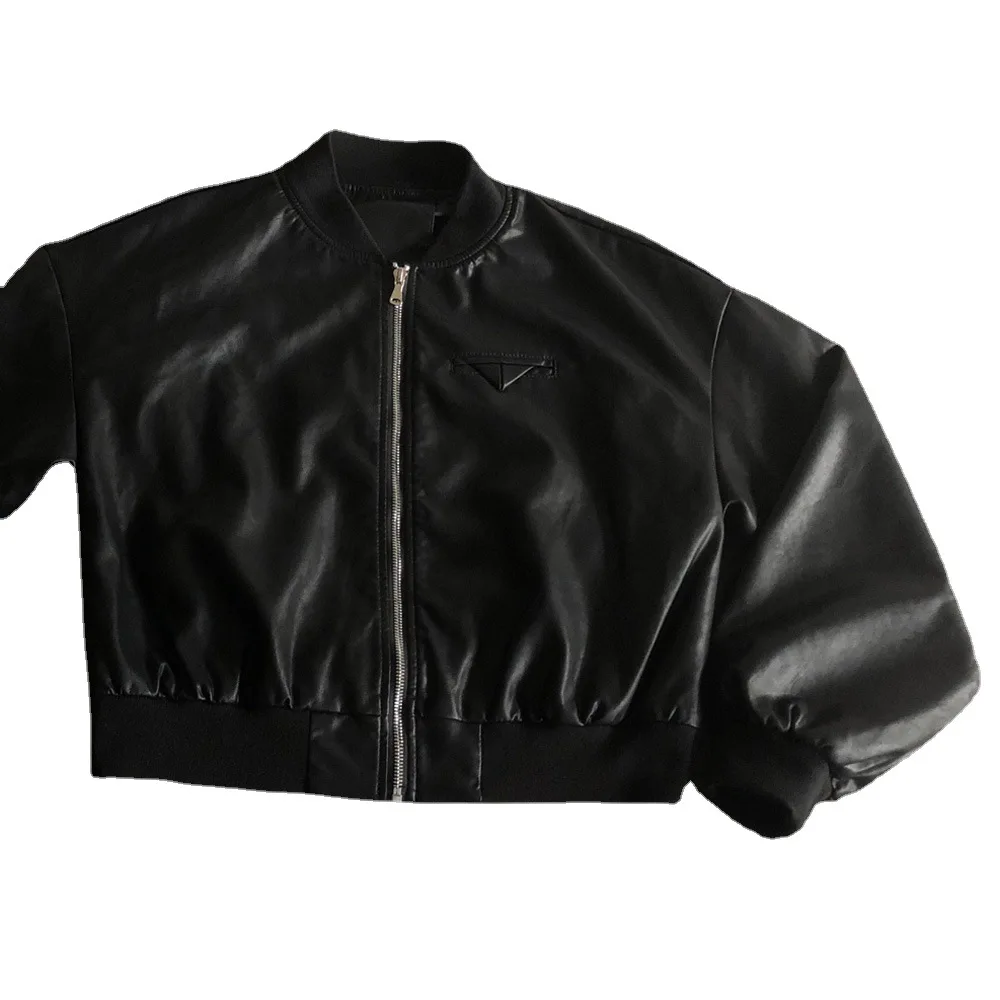 Threaded baseball suit leather bottom hem closed leather jacket spring and autumn short style motorcycle coat