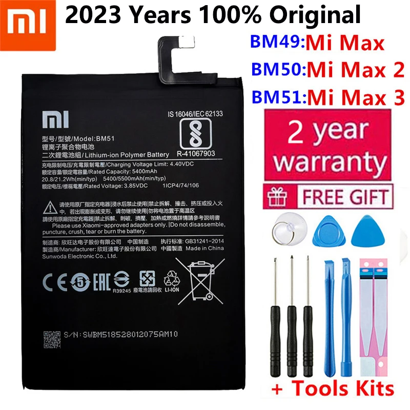 

100% Original Replacement Battery For BM51 Xiaomi Mi Max 3 Max3 / BM50 Mi Max 2 Max2 / BM49 Mi Max Genuine Phone Battery +Tools