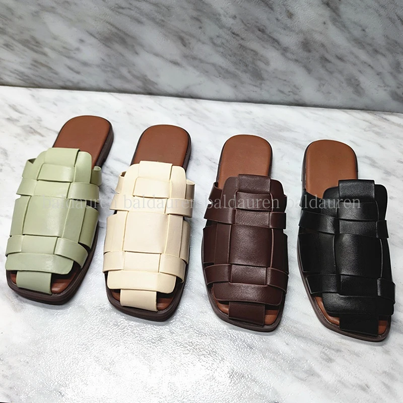 

Женские сандалии без застежек Baldauren, Зеленые босоножки с верхом из трикотажа в стиле ретро, обувь для улицы на плоской подошве