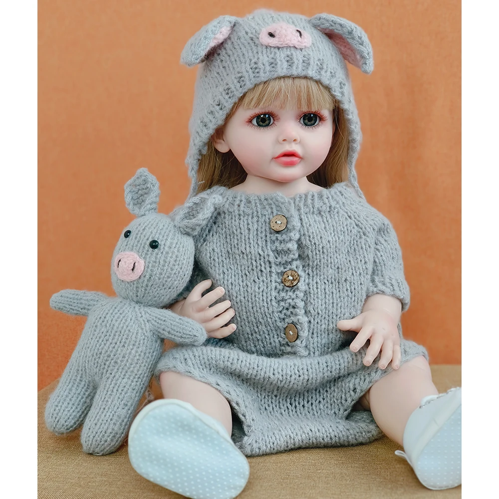 

55cm Full Silicone Reborn Baby Girl Gold Long Hair Realistic Cute Doll Princess Toddler Bebe For Kid Birthday Gift Bath Toy