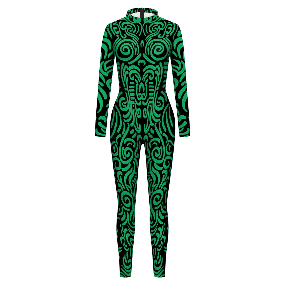 FCCEXIO Carnival Party Geometric Line 3D Print Women Sexy Skinny Jumpsuit Cosplay Costumes Fancy Slim Bodysuit 2023 Monos Mujer images - 6