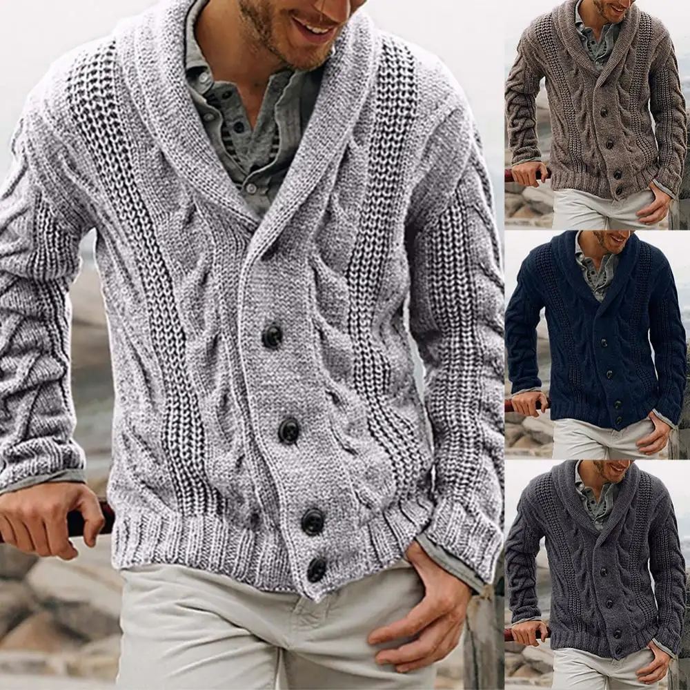 

Winter Sweatercoat Autumn Men Solid Color Knitted Sweater Buttons Suit Cardigan Warm Jacket Male Coat