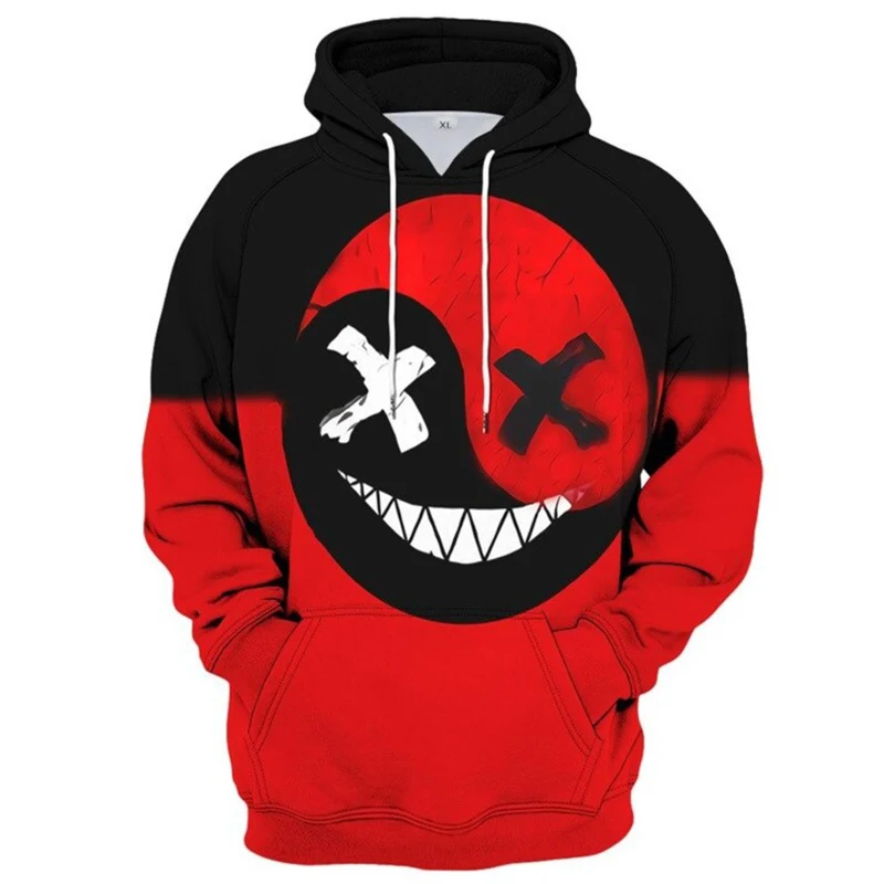 

2023 New Men's Free Shipping Trendy Pullover Hip Hop XOXO Pattern Design Devil Smiley 3d Digital Print Hoodie European Size