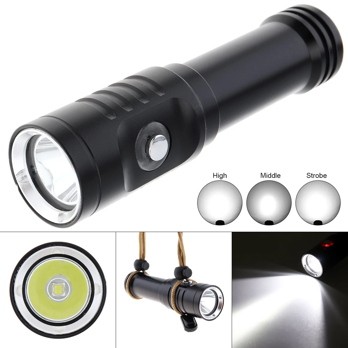 

Professional XM-L2 U4 LED Diving Flashlight Underwater 3 Modes 1500LM 150M Diving Torch Flash Light with 10 Degree Spotlight