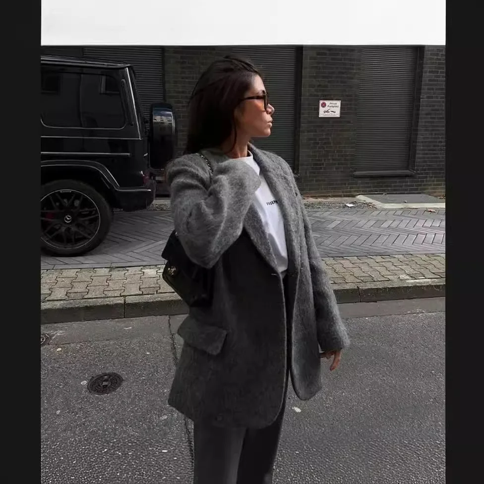 Корейский стиль 2024 осенне-зимний новый однотонный шерстяной пиджак женский