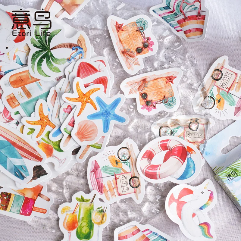 

46pcs Boxed Stickers Together Surf Bar Self-adhesive Stickers Hand Account Diy Decorative Sealing Stickers Student Stationery