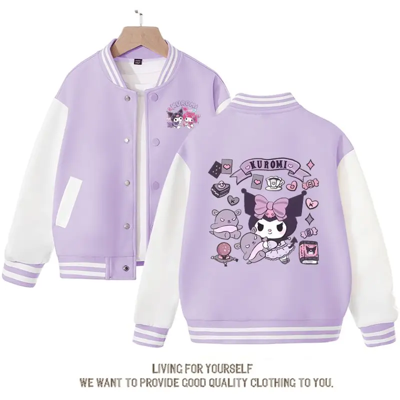 

Sanrio Kawaii аниме Kuromi Новинка детская свободная спортивная бейсбольная форма милая мультяшная весенне-осенняя куртка для девочек подарок на день рождения