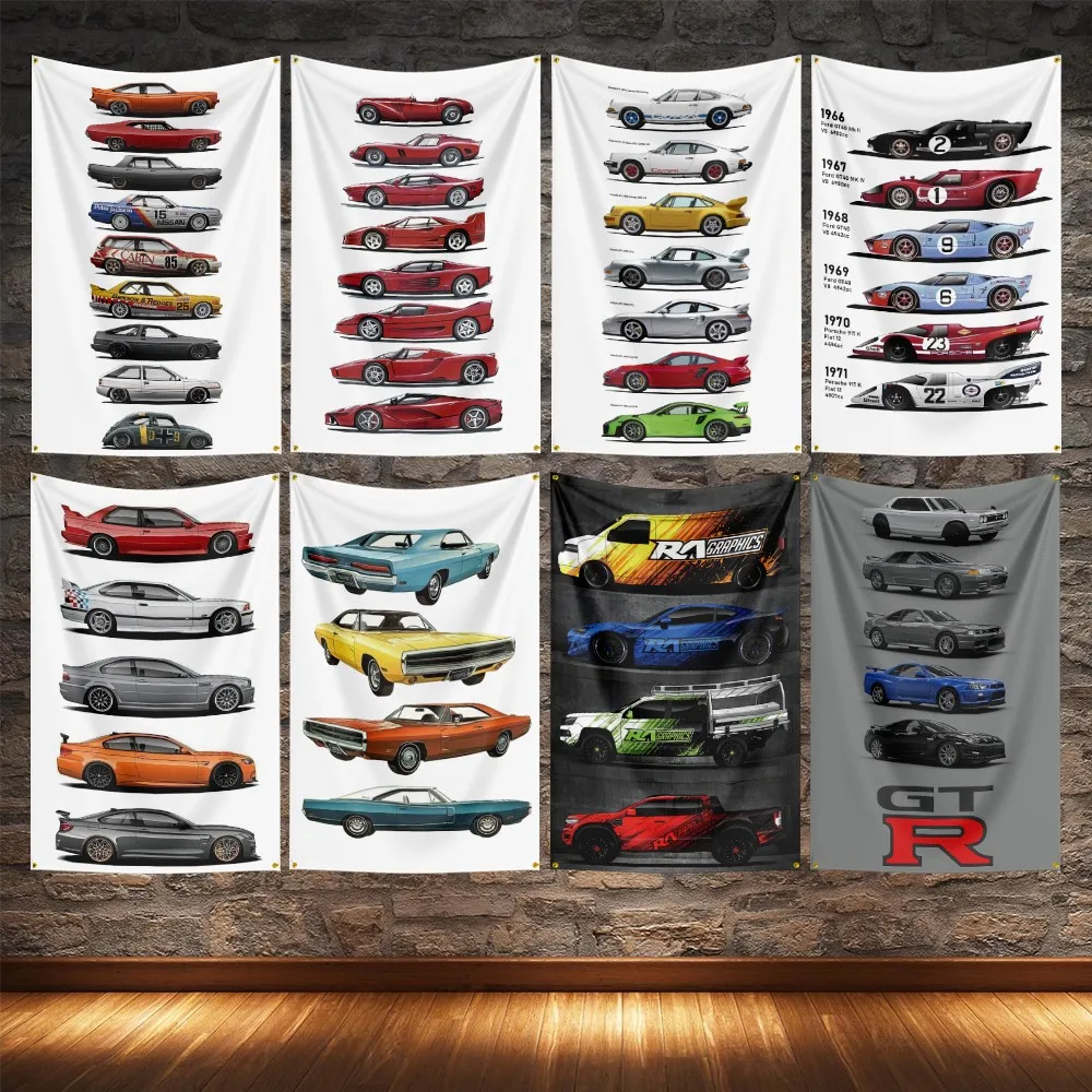 

Super Car Flag Polyester Digital Printing Vintage legendary cars Banner