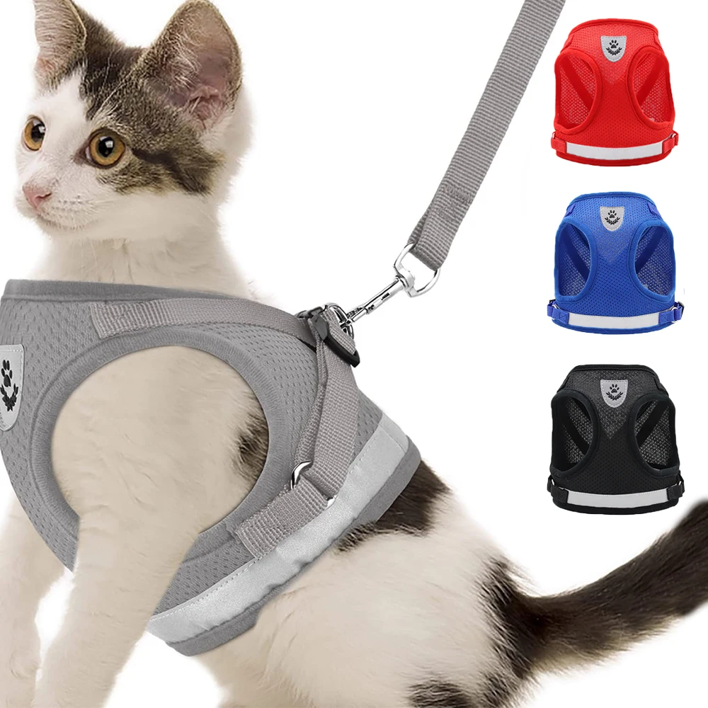 

Breathable Cat Harness And Leash Escape Proof Pet Clothes Kitten Puppy Dogs Vest Adjustable Easy Control Reflective Cat Harness