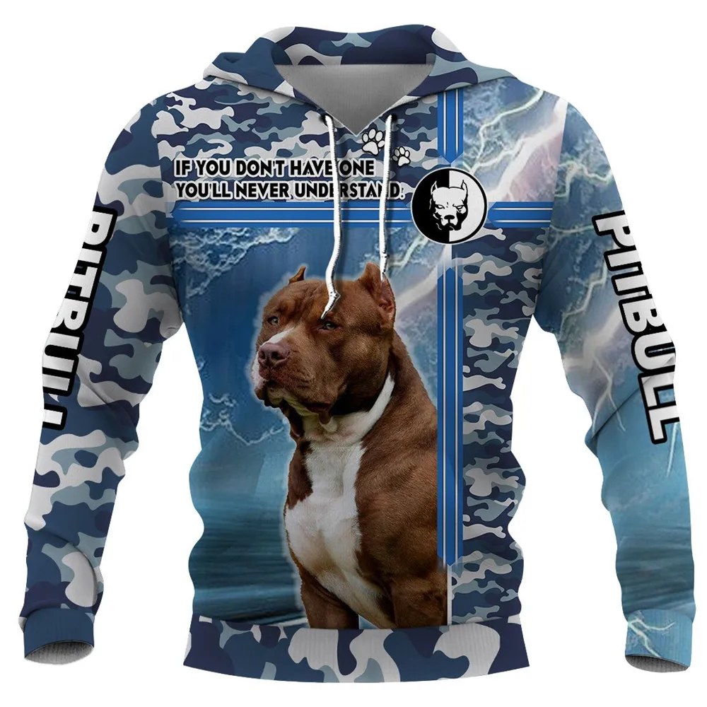 

CLOOCL Pitbull Pocket Hoodie 3D Graphic Blue Camouflage Hoodies Fashion Man Pullover Tops Harajuku Streetwear Sportswear