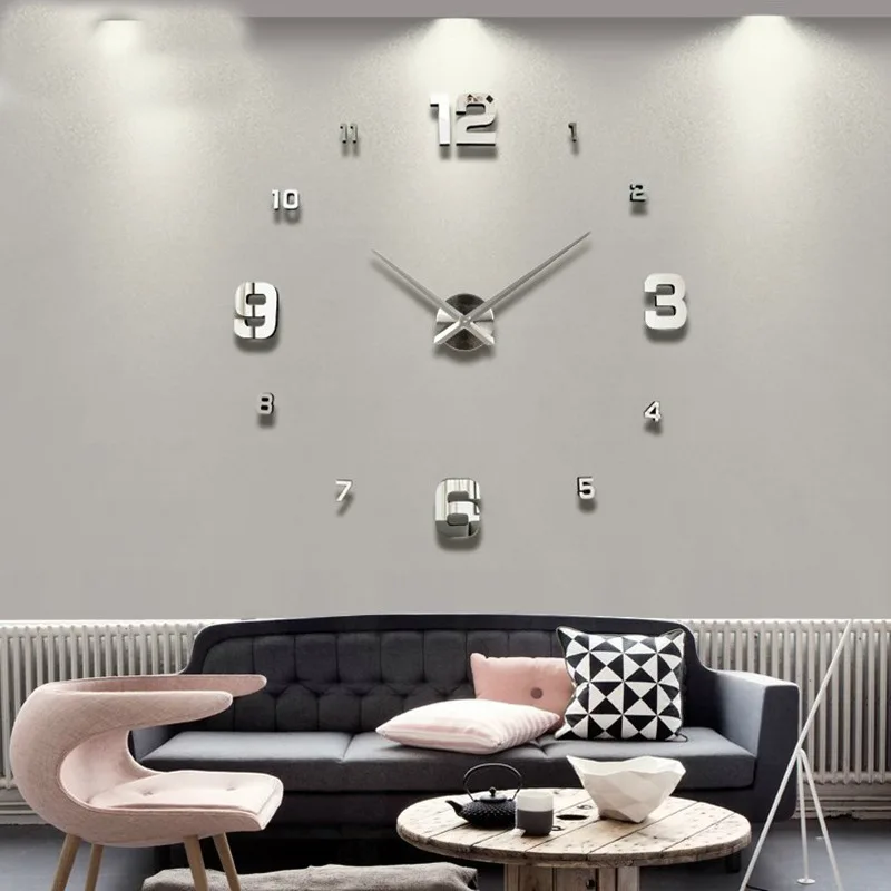

Большие настенные часы в современном дизайне, бесшумные кварцевые 3d-часы с зеркальными акриловыми наклейками, домашний декор для гостиной