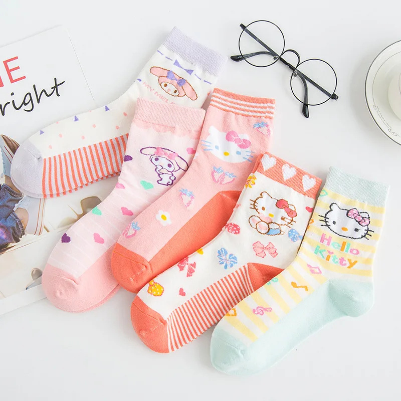 

Hello Kitty Socks for Girls Kawaii Sanrio Accessories Harajuku Long Tube Cartoon Student Stockings Girl Heart Lolita Long Socks