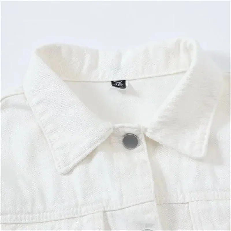 Женская джинсовая куртка повседневная короткая ковбойская белого и черного