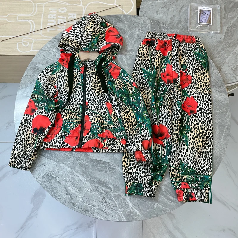

Kids Boys Girls Clothes set Autumn Flowers Pullover Sweatshirts+pants 2pcs Outfit Suit Childrens Costume Clothing