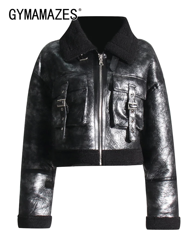 

Куртка женская кожаная на молнии, с воротником-стойкой и длинным рукавом