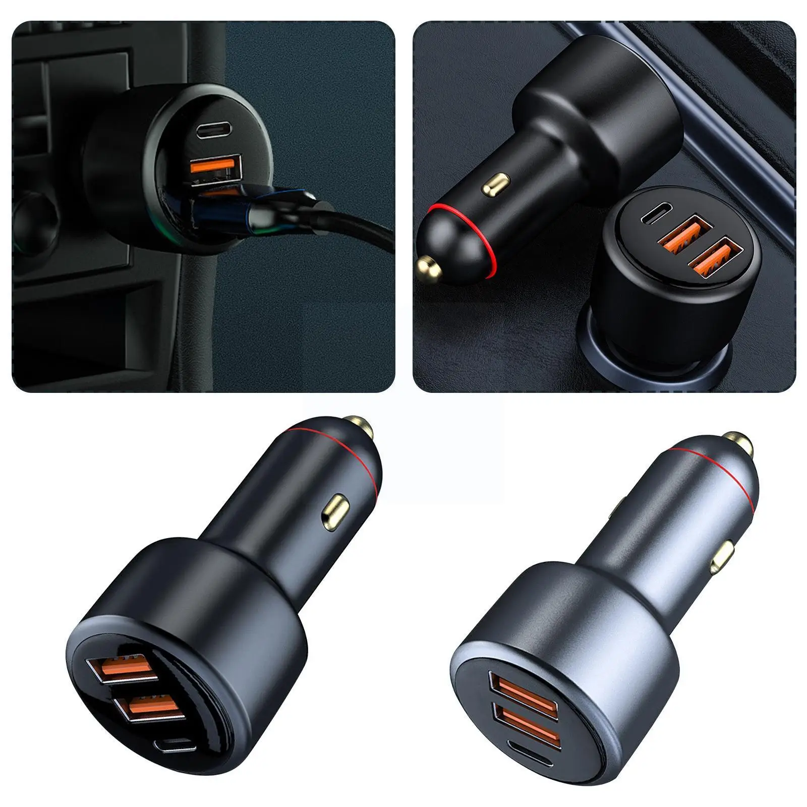 

Dual Usb Type-c Car Charger 100w Fast Charging 65w Supervooc 2.0 Pd 36w Quick Charger For 13 R I6l1