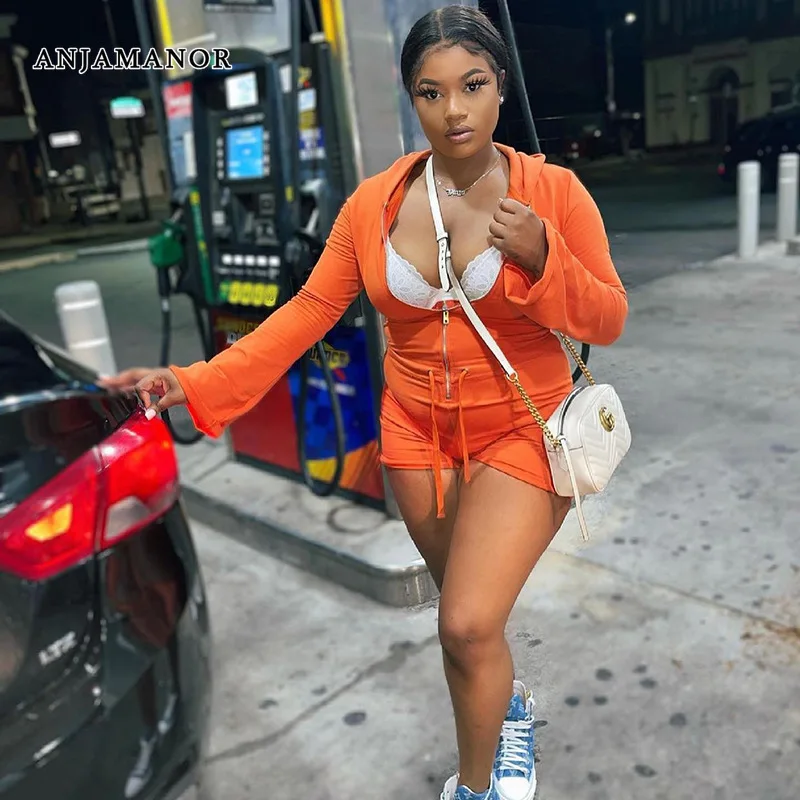 

Женский цельный комбинезон на молнии с капюшоном и длинным рукавом