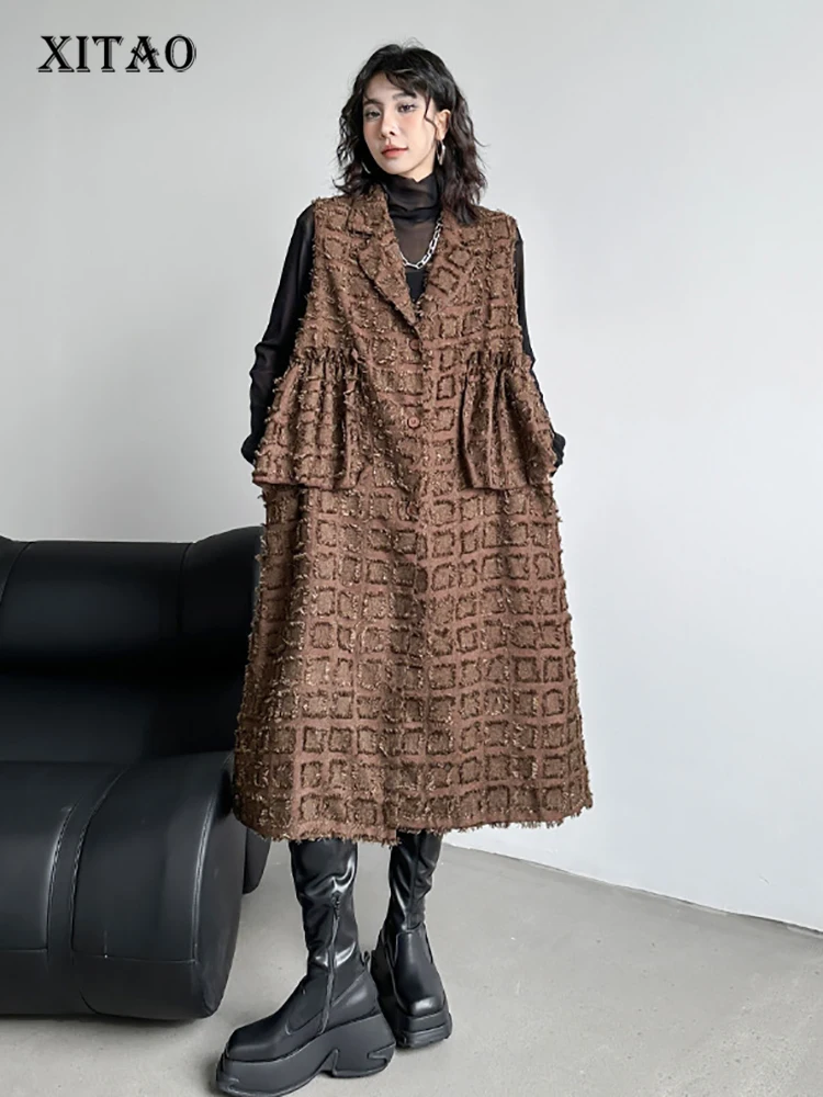 

XITAO, винтажное Повседневное платье без рукавов, модное лоскутное женское осеннее свободное универсальное простое уличное платье LYD1278