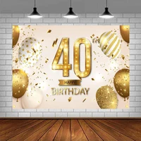 Happy 40th Birthday Backdrop BannerBday Background Decorations for Women Men Photography Party Supplies Glitter White Gold