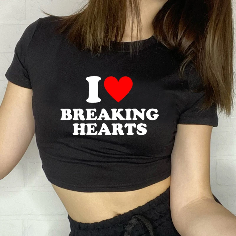I Love Breaking Hearts Bad Girl Летний Модный женский кроп-Топ Harajuku Удобная футболка Y2k Kawaii Топы Детская женская футболка I Love Breaking Hearts Bad Girl Летний Модный женский кроп-Топ Harajuku Удобная футболка Y2k Kawaii Топы Детская женская футболка