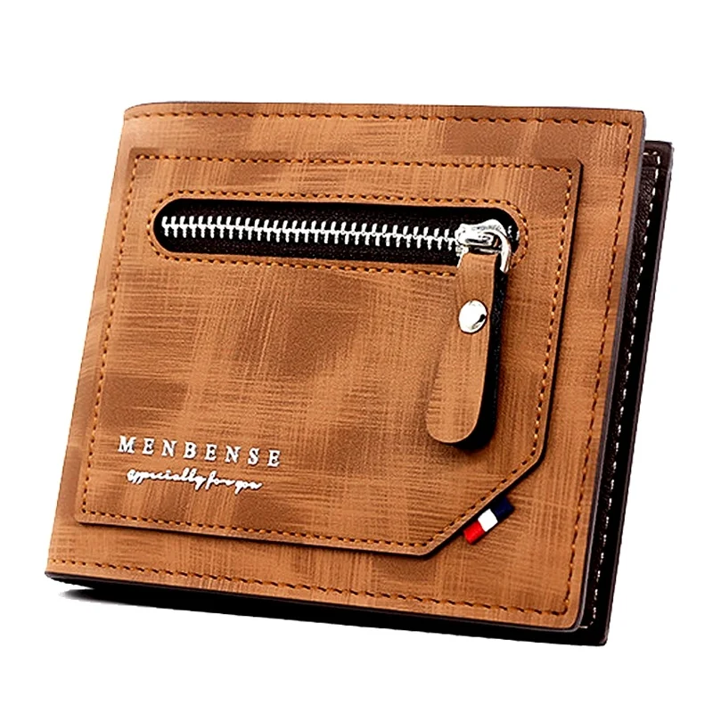 

Men's Zipper Short Wallet Multifunctional Vertical Mini Wallet New Three fold Retro Coin Purse Men PU Leather Card Holder