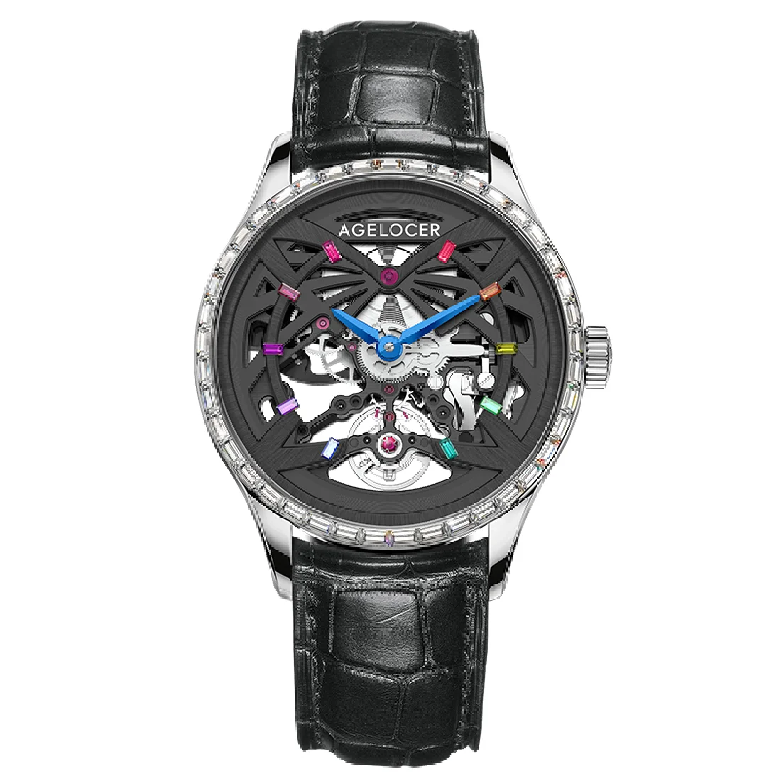 

AGELOCER Original Mechanical Men's Watches Skeleton Luxury Top Brand Men Automatic Clock Sapphire Diamond Black Mens Watch