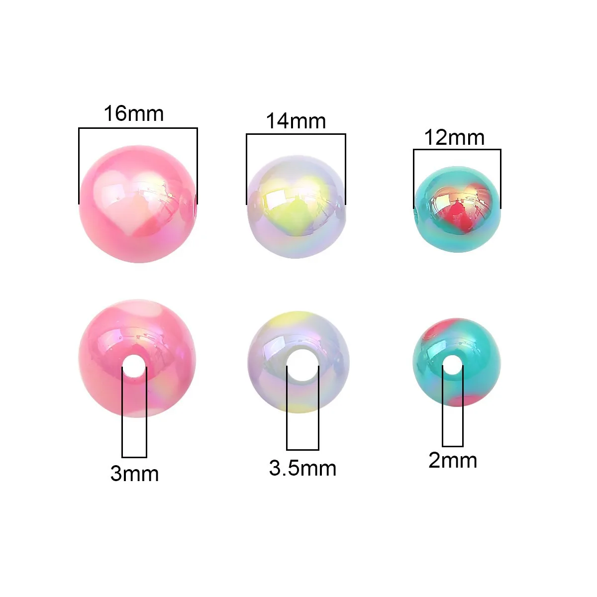 10Pcs 14/16mm Acrylic Beads Smooth Love Heart Round Beads Handmade Necklace Bracelet For Jewelry Making Supplies DIY Accessories