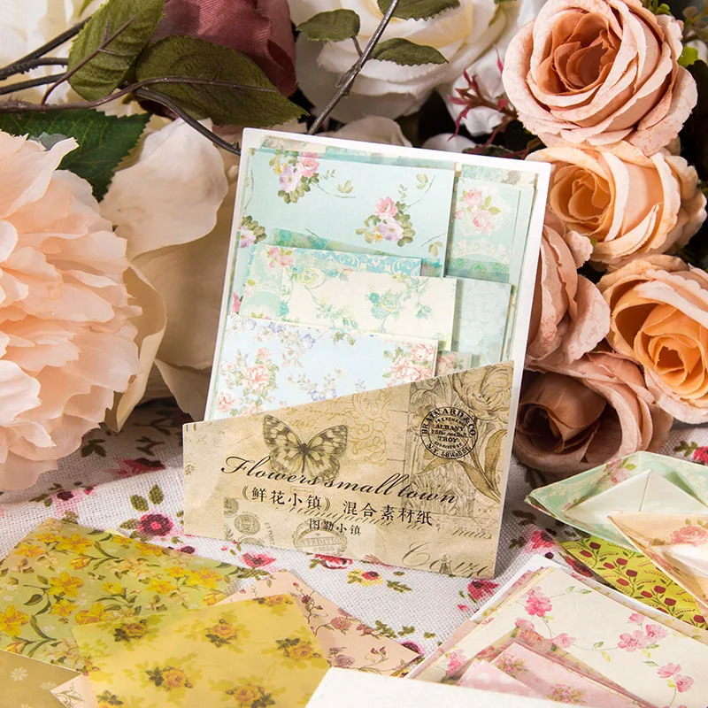 

30 Sheets Light Weight Paper + Sulfuric Acid Paper Mixed With Vintage Floral Scrapbooking Decorative Backing Material Paper