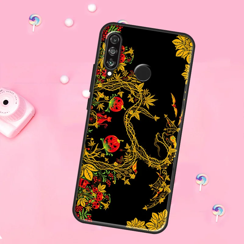 Чехол с русским цветочным узором в стиле Хоклому для Huawei Nova 11 Pro 10 9 SE Y70 Y60 Y90 Y61 Y91 Y73 Y72 12s 12i 11i 8i P30 P40 Lite (art.: 3920db1d64d1d) - 3920db1d64d1d