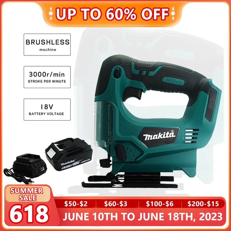 

Сабельная пила Makita 18 в, перезаряжаемая бесщеточная пила, режущая пила, пила, скоростная проволочная пила с новым аккумулятором 18 в JV183DWE