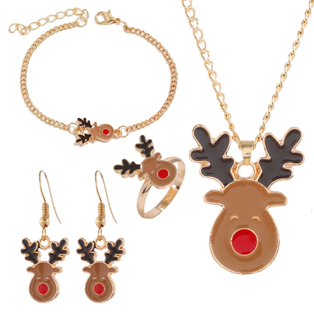 

1Set Christmas Suit Neck Bracelet Earrings Necklace Ring for Ladies