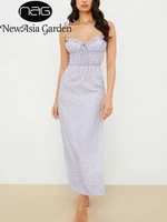 newasia floral maxi dress spaghetti strap high waist tie up patchwork zipper sexy print robe fall long dresses for women 2021