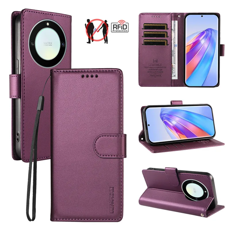 Противоугонный кожаный чехол-кошелек для Huawei Honor Magic 8 7 6 5 X5C X6C X7C X8C X9C Smart Lite Plus 5G, чехол для телефона с отделениями для карт (art.: 3920db8252c16) - 3920db8252c16
