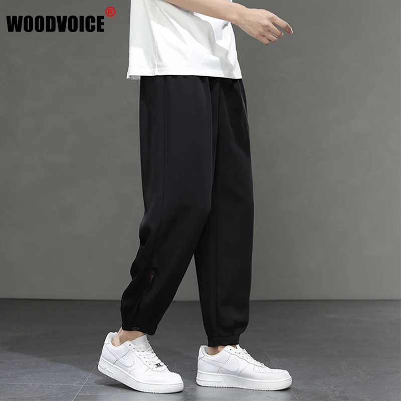 

Men Summer Casual Sports Pants Men's Thin Ice Silk Drawstring Elastic Waist Nine Points Pants Quick Dry Trendy Loose Trousers