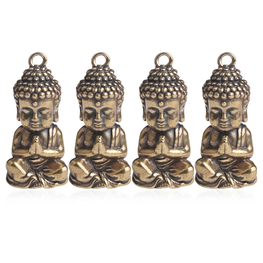 

4 Pcs Buddha Statue Keychain DIY Pendant Statues Charms Bracelets Vintage Home Decor Lucky Retro Shape