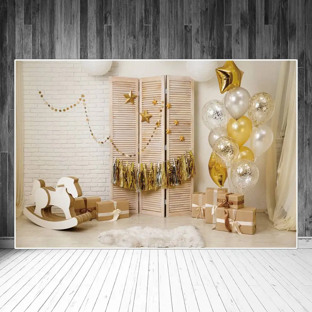 

Dot Balloons Clouds Brick Wall Birthday Decoration Photography Background Kids Ice-cream Cart Candyland Party Photocall Backdrop