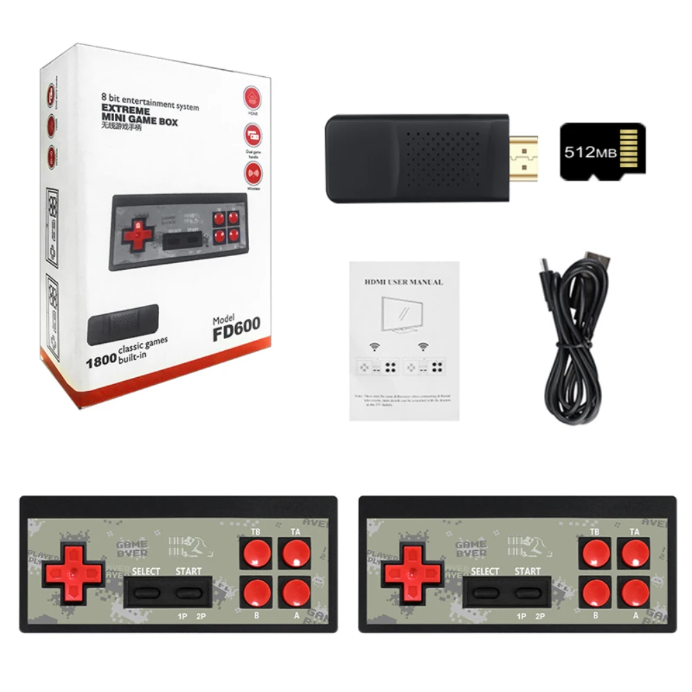 

Tv Game Console 1800 Classic Games Retro Usb Video Game Console Av Output Wireless Gamepad Fd600 Handheld Game Player Portable