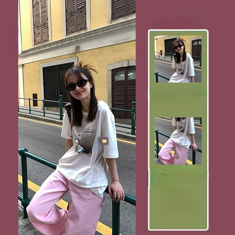 

Летняя Женская Новинка 2023 базовые модели простой тонкой футболки с коротким рукавом розовые джинсы набор для свиданий