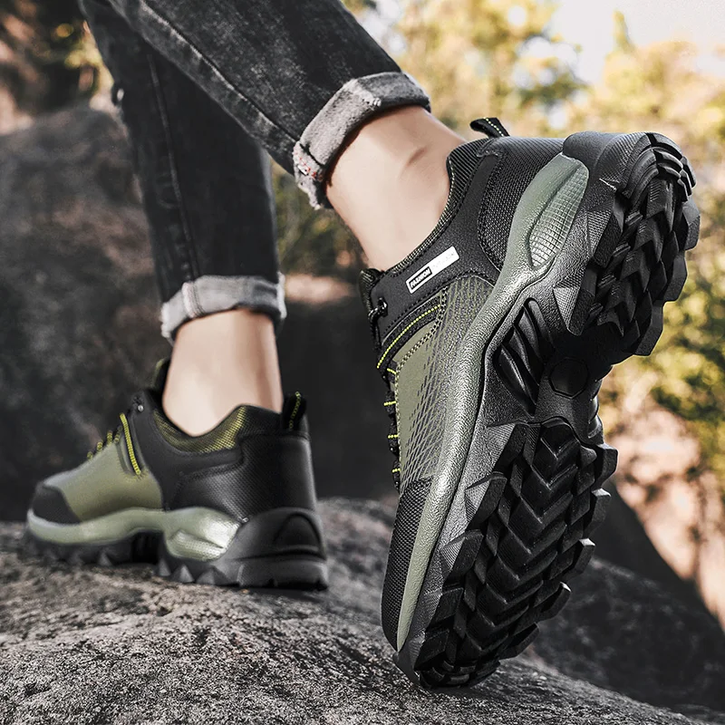 HIKEUP Men's Outdoor Hiking Shoes Casual Walking Sports Leather Men Trekking Sneakers Trail Jogging Shoes For Men